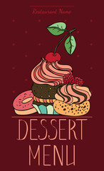 The menu for the cafe or restaurant with cute pies, hand-drawn in the sketch, illustration.