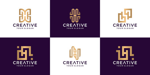 Set of letter h logo with golden creative and smart concept