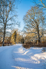 Beautiful view of Mustion Linna park in winter, Finland