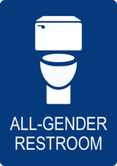 All gender bathroom sign. White on blue background. Toilet signs and symbols. It can be used for Buildings, mall, restaurant and office.