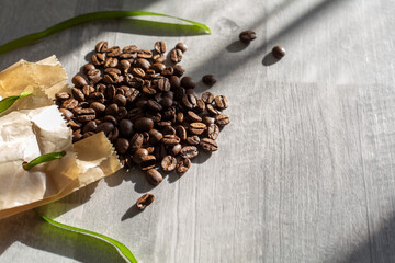 Close Up coffee beans. Isolated on a gray background.