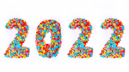 New Year - Confetti Numbers 2022 - Isolated On White Background