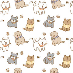 Seamless Pattern with Cartoon Dog Illustration Design on White Background
