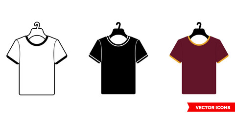 T-shirt on hanger icon of 3 types color, black and white, outline. Isolated vector sign symbol.