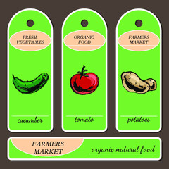 Template for label design, painted with vegetable. Can be used for vegan products, brochures, banner, restaurant menu, farmers market.