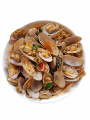 Fresh clams fresh from the market, used to make a delicious stir-fried clam on the white background