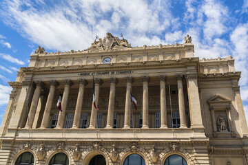 Marseille Stock Exchange (Palais de la Bourse et Chambre de Commerce, 1860) at Rue St Ferroel. Marseille, Bouches-du-Rhone department, Provence-Alpes-Cote d'Azur region, France.