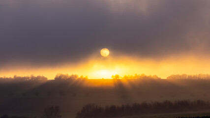 misty sunset meadow
