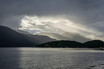 Sunbeam at Tingvollfjorden in Norway