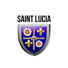 illustration festive banner with state flag of The Republic of Caint Lusia. Card with flag and coat of arms Happy Republic of Caint Lusia Day 2021. picture banner February 22 of foundation day