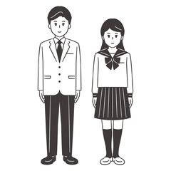 中高生　男女　全身　ブレザー　セーラー服