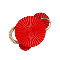 Chinese new year background. Red and gold paper fan decoration. 3D Rendering