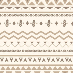 Tribal ethnic seamless pattern. Vector tribal figures in Aztec style. Geometric and aztec decor  background.  Design in boho style for printing on textile or paper. 