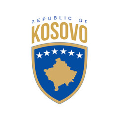 illustration festive banner with state flag of The Republic of Kosovo. Card with flag and coat of arms Happy Republic of Kosovo Day 2021. picture banner February 17 of foundation day