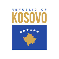 illustration festive banner with state flag of The Republic of Kosovo. Card with flag and coat of arms Happy Republic of Kosovo Day 2021. picture banner February 17 of foundation day