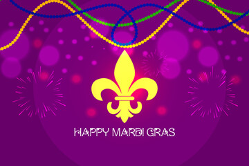 mardi gras carnival party design with colorful beads. Fleur-de-Lis lily symbol for masquerade carnival. american new orleans fat tuesday celebration poster greeting card. australian mardi gras 
