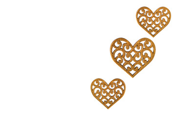 Yellow hearts isolated on white background. View from above. Valentine's Day.