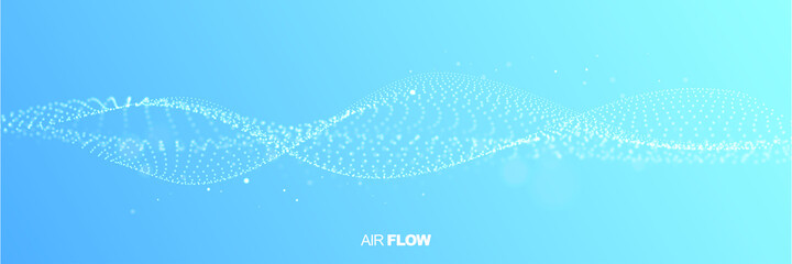 Abstract wave on blue background. Air flow. Particle waves showing a stream of clean fresh air. Vector illustration.