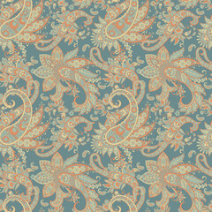 Seamless Paisley pattern in indian batik style. Floral vector illustration