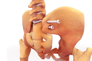 Hip fracture fixation surgery by screw. 3d illustration