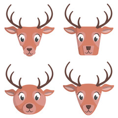 Set of cartoon deer. Different shapes of animal heads.