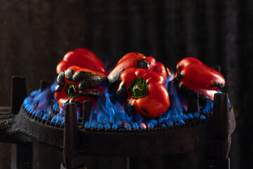 Italian cooking red capsicum flame grilling