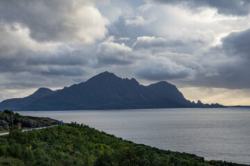 Mountain formations at the sea in north Norway