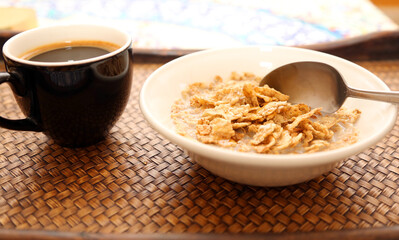 cup of coffee and cereals