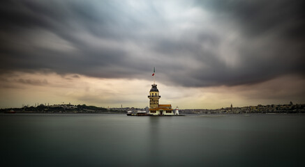 Long exposure shot of Maidens Tower in Istanbul