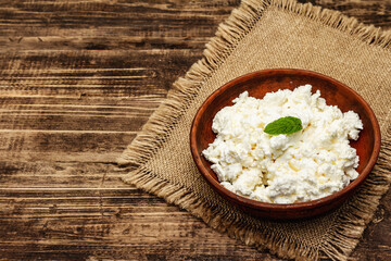 Organic homemade cottage cheese or curd in bowl