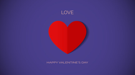 Love. Happy valentines day. Vector red greeting paper valentine in the shape of a heart with a shadow on a blue background. Sweetheart origami silhouette. Creative concept gift card. Love icon