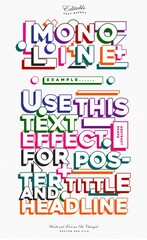Mono line Colorful Text Effect - Editable Mockup Text Effect