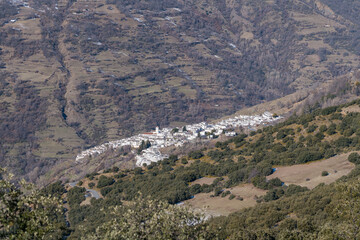 Fototapeta na wymiar The town of Capileira on the slope of the Sierra Nevada mountain