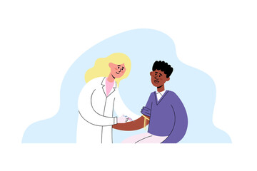 Vector illustration of doctor giving shot of vaccine to patient