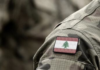 Flag of Lebanon on military uniform (collage).