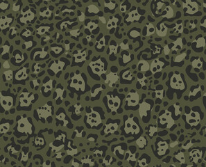 Seamless pattern of camo in the style of leopard. Abstract camo of spots. Print on fabric and paper. Vector