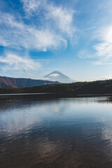 晴れた日の湖と富士山