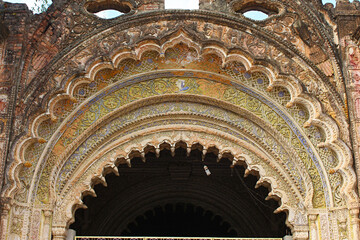 Ornate entrance gate of Durga temple, Rajnagar palatial complex ruins, Bihar, india.