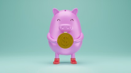 Piggy bank with money coin