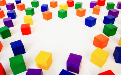 Obraz premium White frame with coloured small blocks mockup