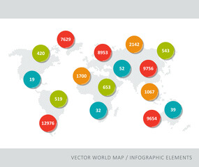 Abstract vector world map with colourful infographic elements