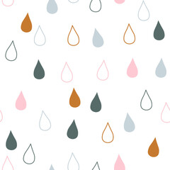 Seamless background with raindrops. Creative kids hand drawn textures for fabric, packaging, textile, wallpaper, clothing. Vector illustration