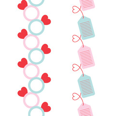 Valentine Day Rings and Gift Tags Vector Seamless Vertical Borders Set