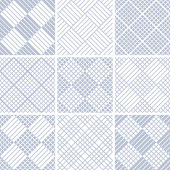 Set of seamless geometric checked blue patterns.