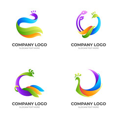 Obraz premium set peacock logo template with 3d colorful style