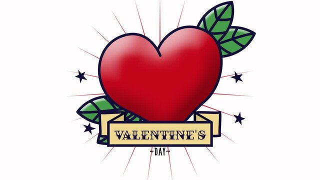 Animation of a red heart and valentines day on white background