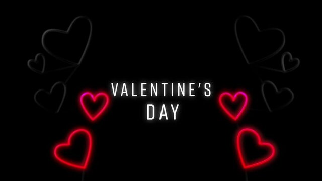Animation of Valentines Day in neon on black background