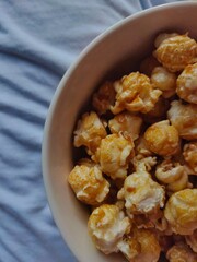 sweet caramel popcorn in a bowl