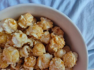 sweet caramel popcorn in a bowl