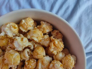sweet caramel popcorn in a bowl